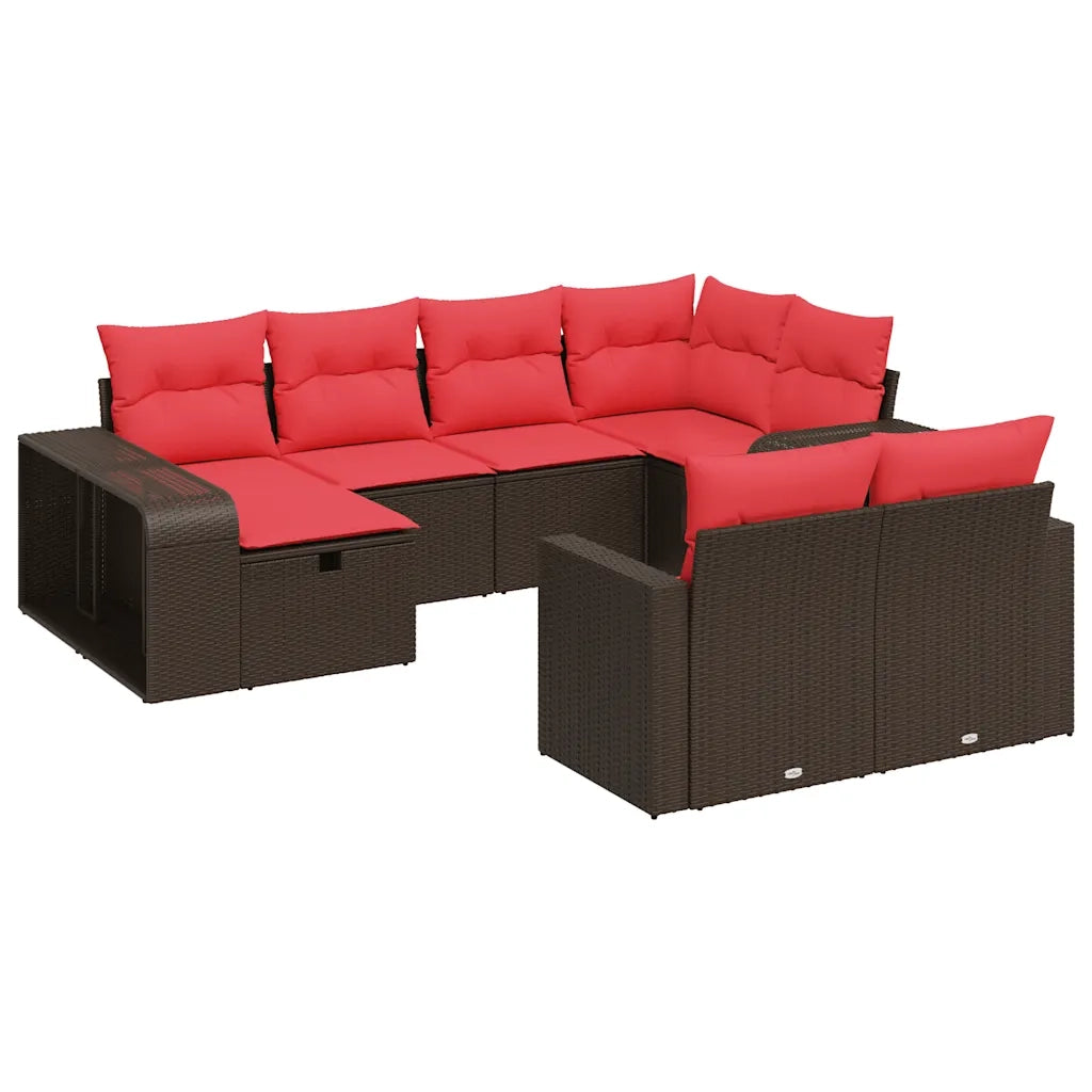 Set Divani da Giardino 10pz con Cuscini in Polyrattan Marrone