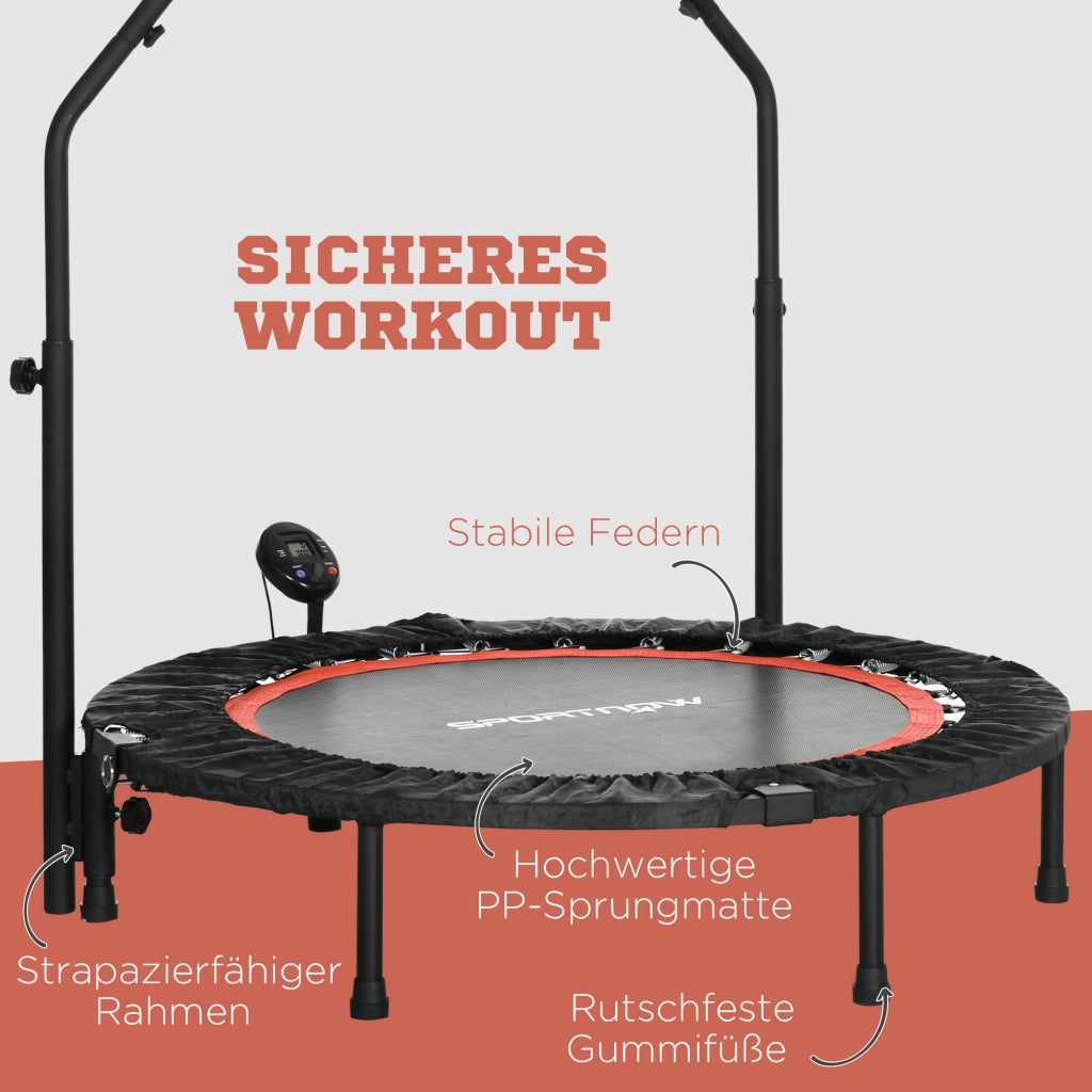 Mini Trampolino con Maniglia e Monitor LCD ¨C zephmum ¨C Nero e Rosso, Acciaio, ?102x99-123cm