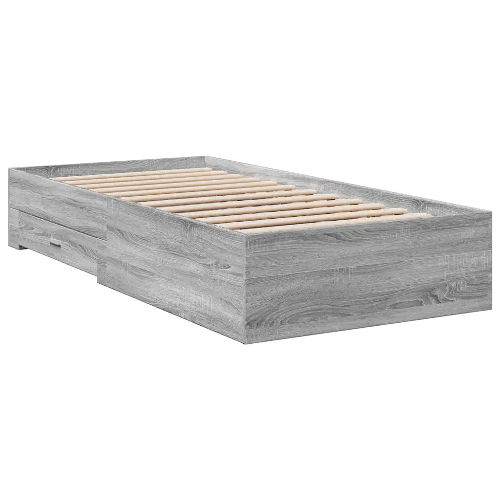 Letto singolo | Letto per adulti | Giroletto Cassetti Grigio Sonoma 90x190 cm Legno Multistrato
