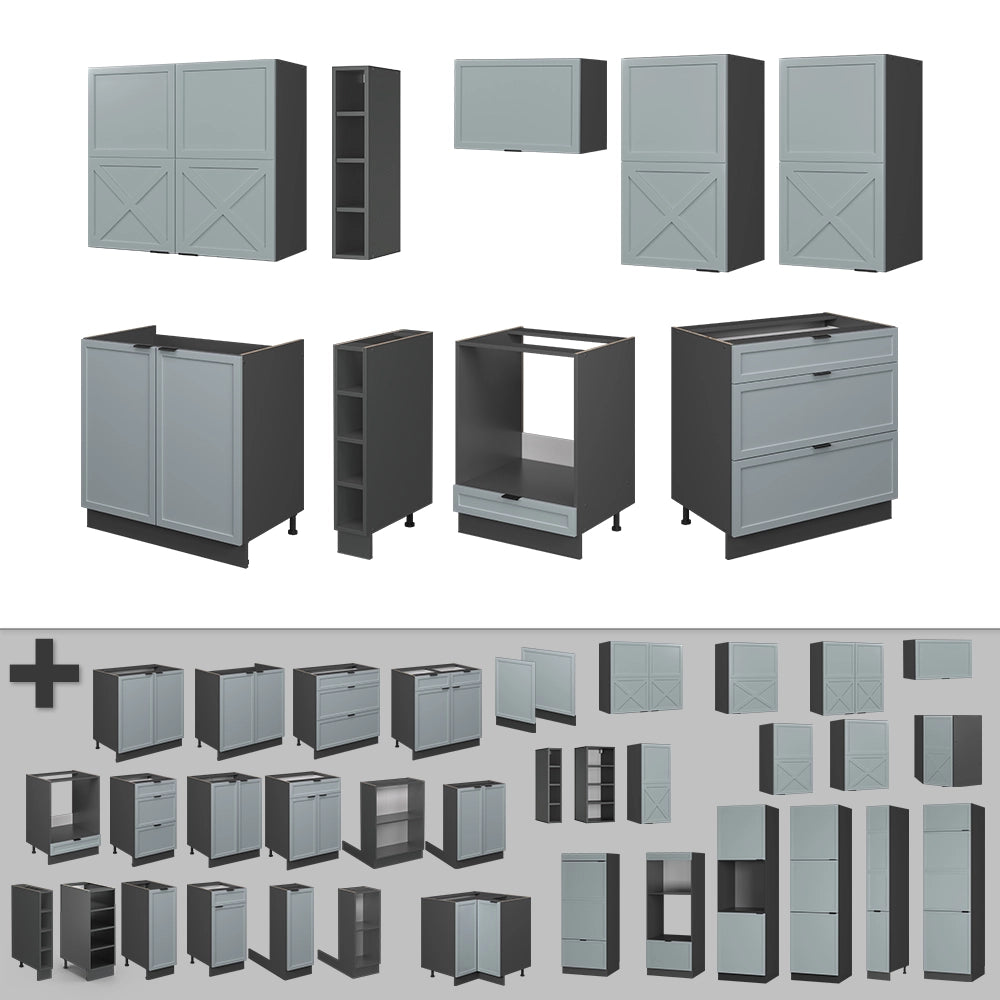Vicco Cucina componibile Blu-grigio chiaro/Antracite 235 cm senza piano di lavoro