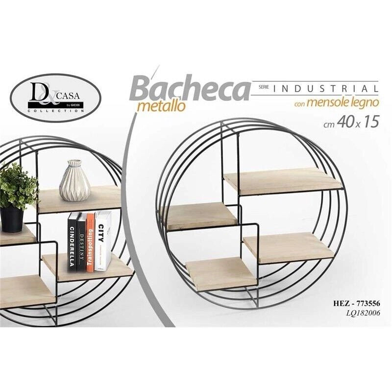 INDUSTRIAL BACHECA IN METALLO CON MENSOLE IN LEGNO 40X15 CM