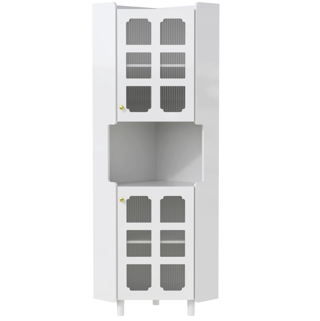 Mobile angolare LED bianco in MDF con ante in vetro