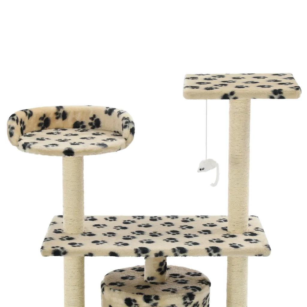 Albero per Gatti e Tiragraffi Sisal 95 cm Zampe Stampate Beige cod mxl 14377