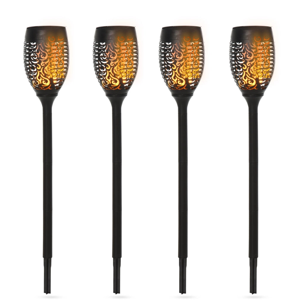 Set 4 Faretti Solari da Giardino Ø12x72 cm in Plastica Nero
