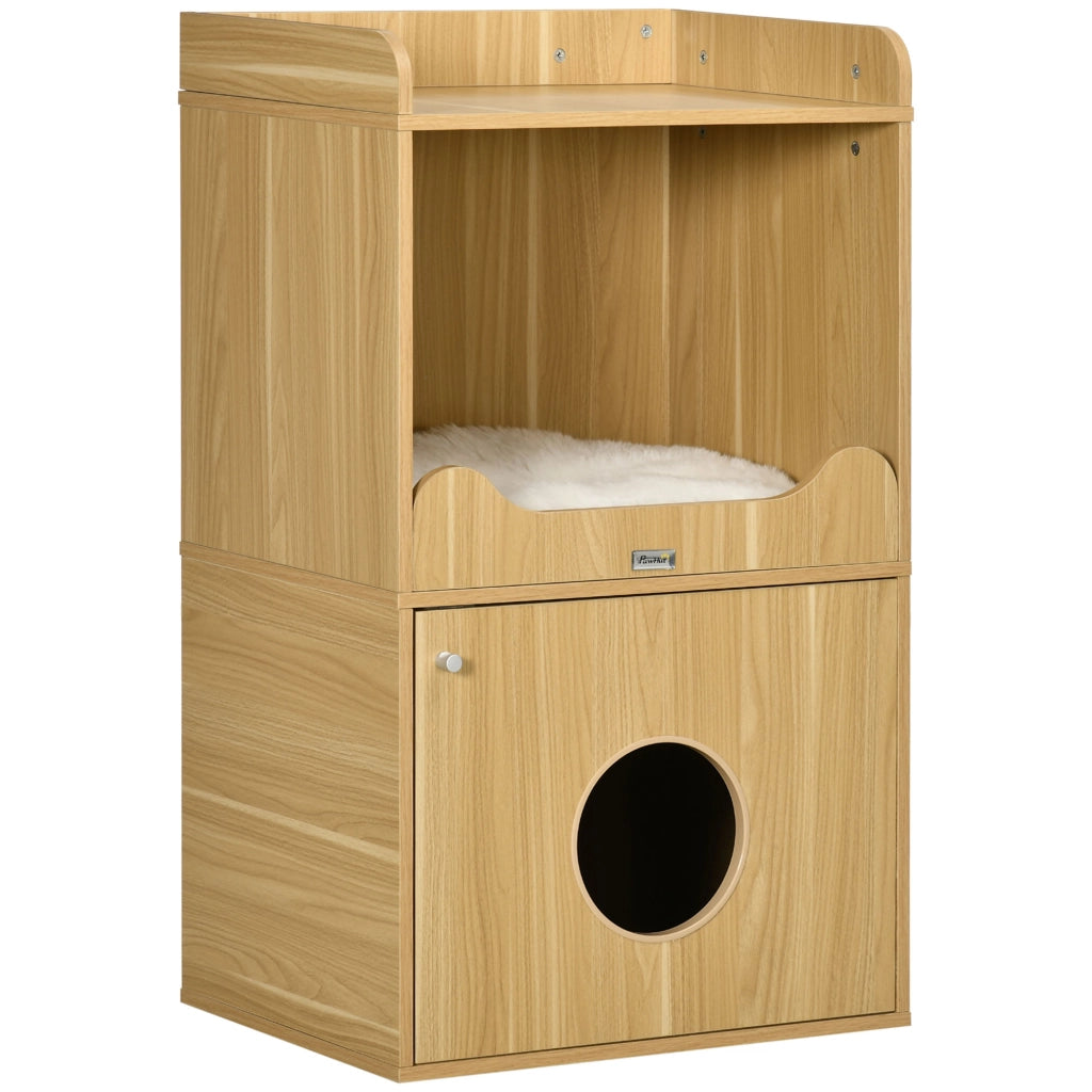 Mobile per lettiera gatto 3 livelli con porta e cuscino ¨C zephmum ¨C 60x45x103 cm