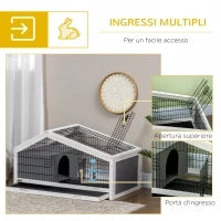 Conigliera in Legno con Casetta e Area Aperta per 1 Coniglio, 90x53x50cm, Grigio Scuro