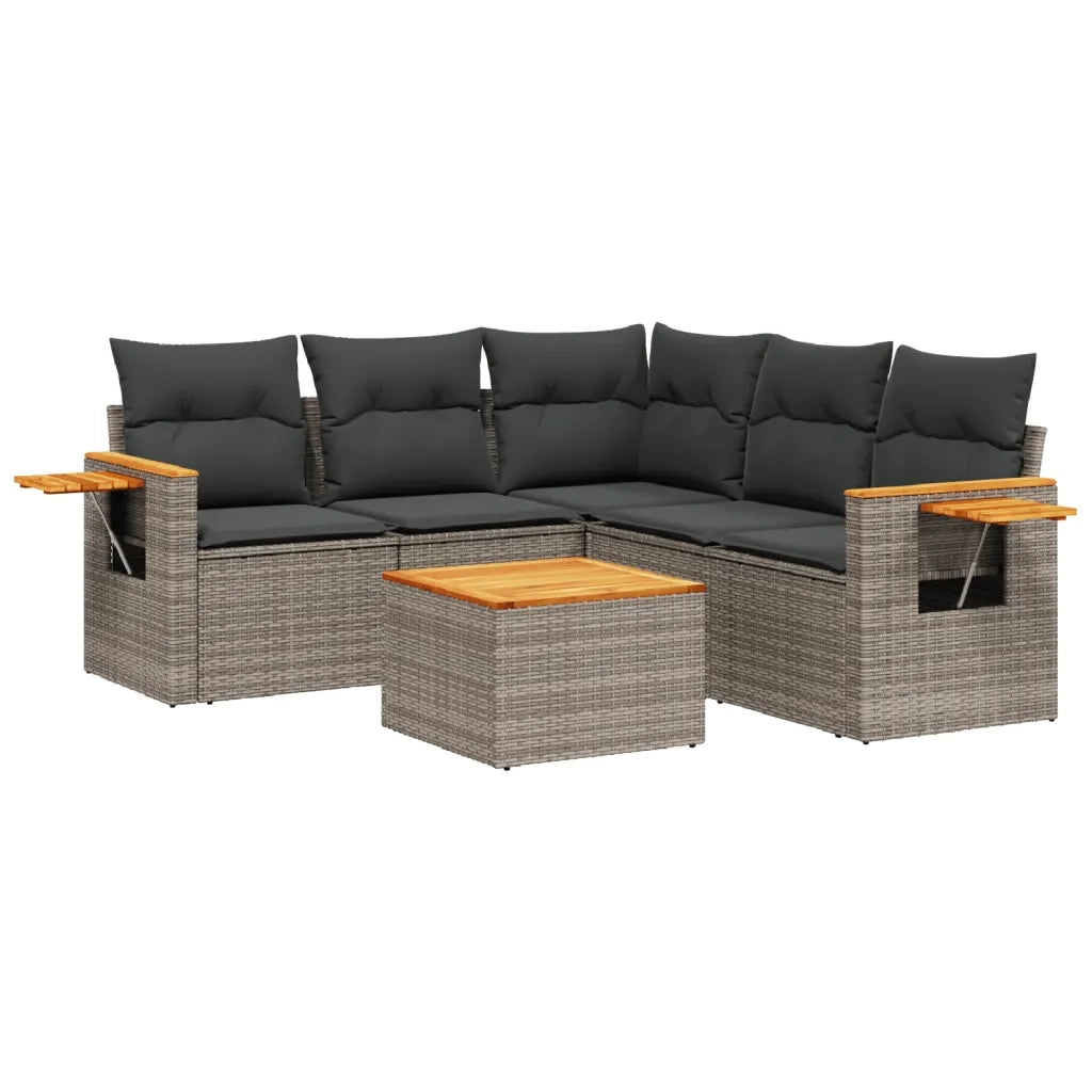 Set Divano da Giardino 6 pz con Cuscini Grigio in Polyrattan