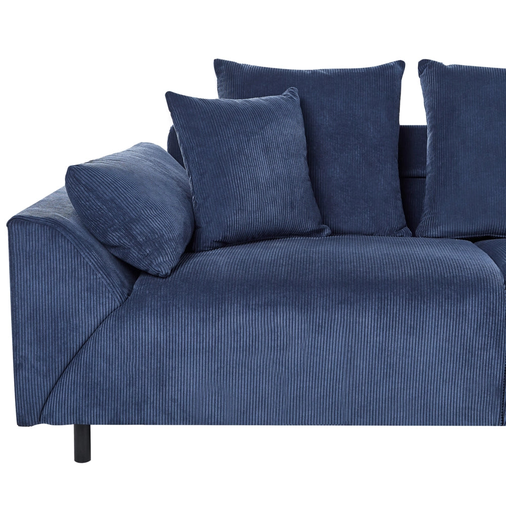 Divano ad angolo in velluto a coste blu e gambe in metallo design retrò stile moderno