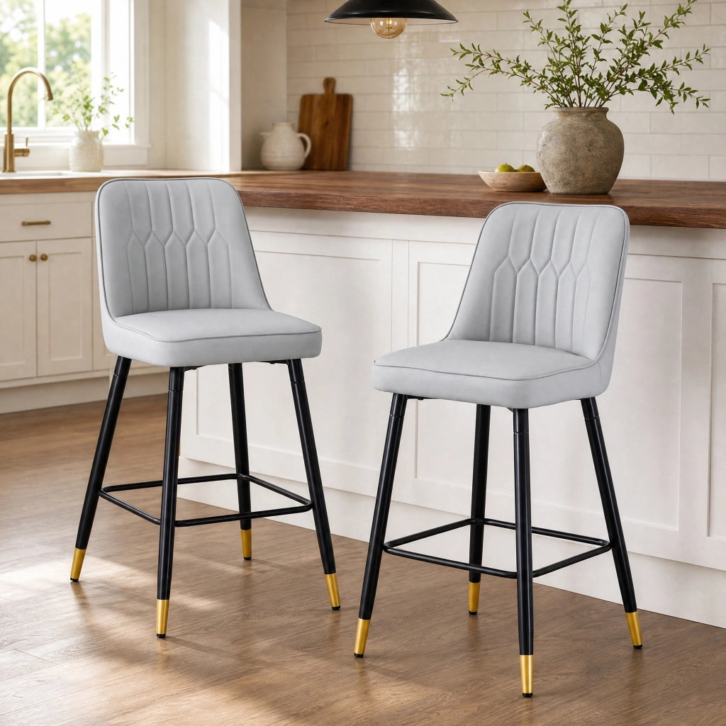 Set di 2 sgabelli alti 100 cm in PU grigio chiaro