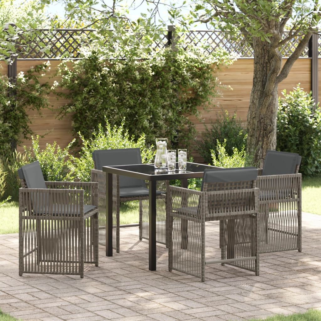 Set da Pranzo per Giardino 5 Pezzi con Cuscini in Rattan Poliestere Grigio