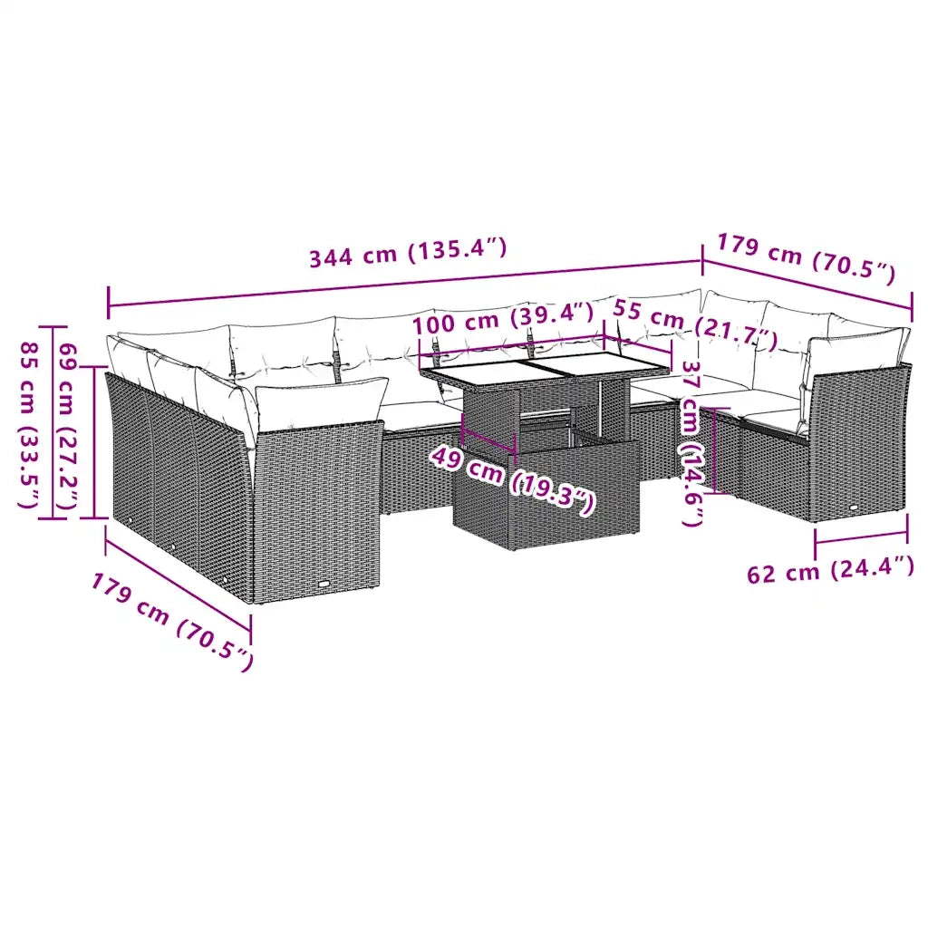 Set Divani da Giardino 11 pz con Cuscini in Polyrattan Nero 3266856