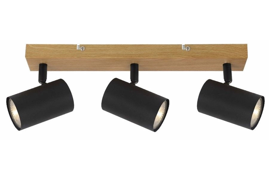 Plafoniera scandinava Quentin 3 spot GU10 nero/legno