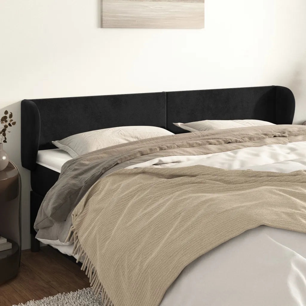 Testiera | Testata ad Orecchio Nera 203x23x78/88 cm in Velluto