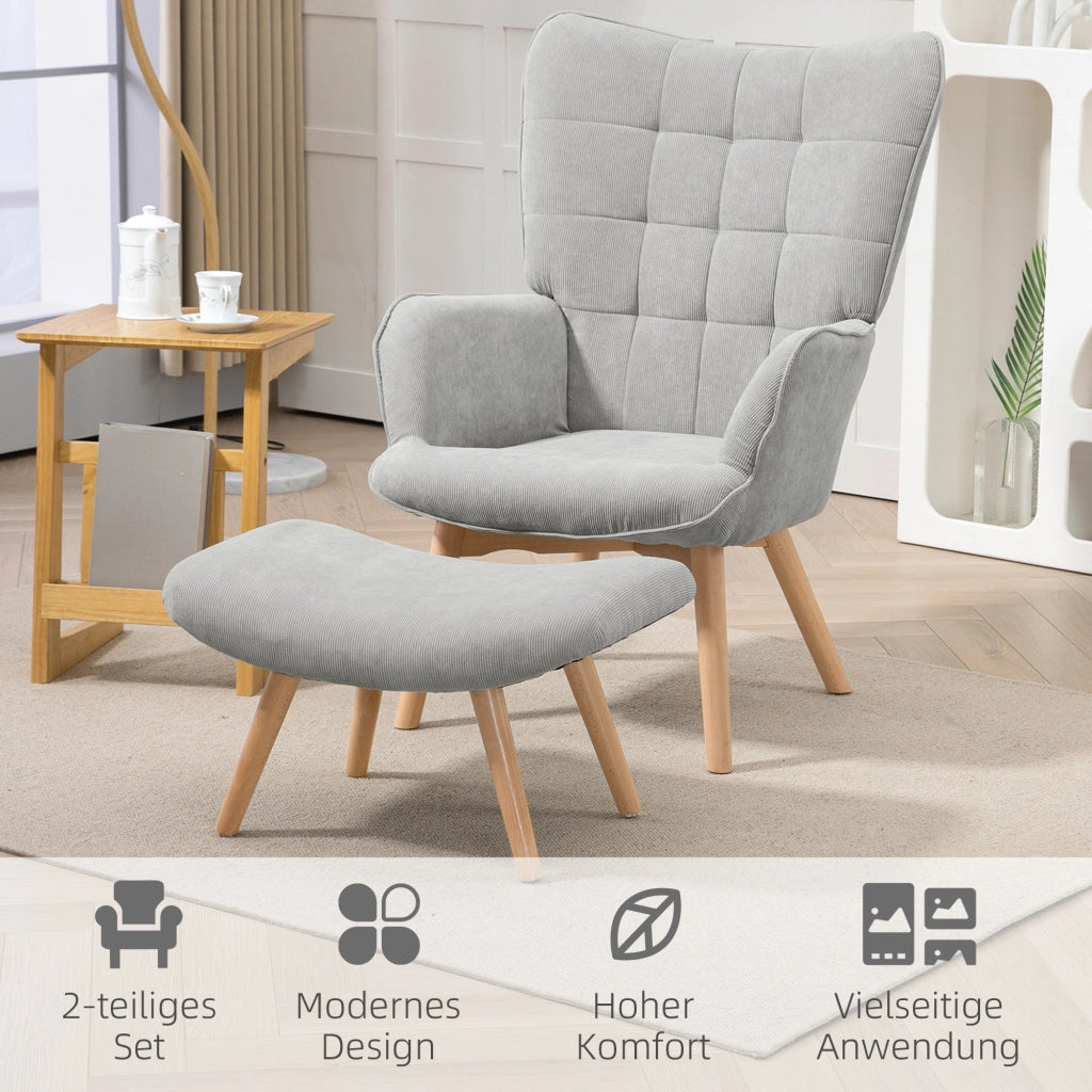POLTRONA con pouf 72x80x101 cm grigio poliestere gambe in legno di faggio