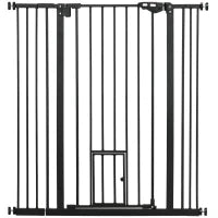 Barriera di Sicurezza Animali di 104,1h cm con Porta a Chiusura Automatica, Sistema di Doppio Bloccaggio, Nero
