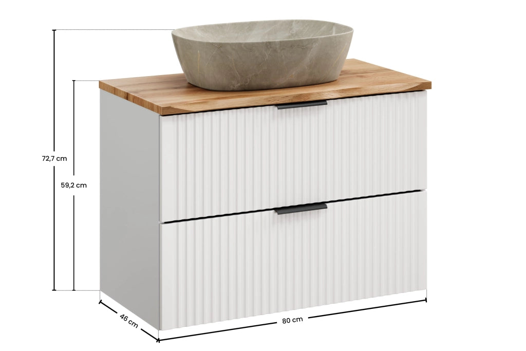 Set mobili bagno 80 cm con piano e lavabo da appoggio Anna Adel White 80 x 1401 x 46 cm