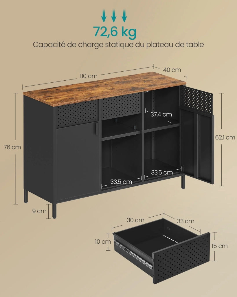 Mobile contenitore in metallo credenza con doppie ante chiusura magnetica ripiani regolabili struttura in acciaio marrone rustico e nero opaco lsc204b01 12_0003996