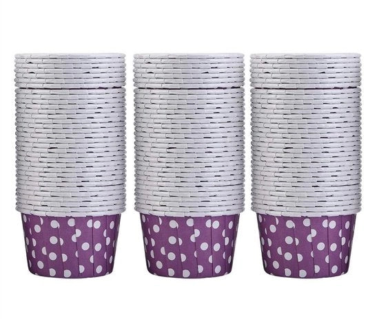Cupcake in forma di Cupcake 100 pezzi - Muffin in forma rotonda profonda - Coperture in carta - Disegno a strisce viola - Per feste a casa/ matrimoni - Alta qualità