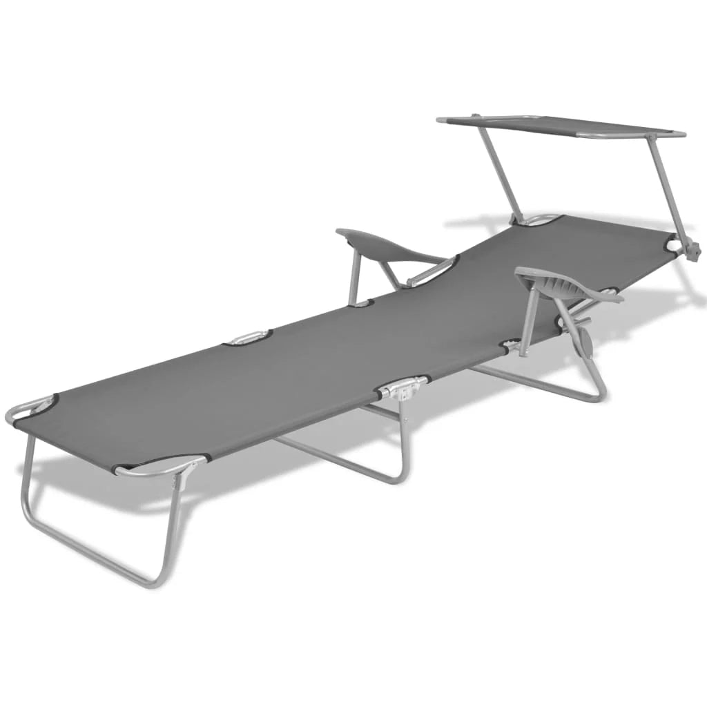 Lettino prendisole sedia a sdraio lettino prendisole letto da giardino mobili da esterno per patio con tenda da sole acciaio grigio 02_0012265