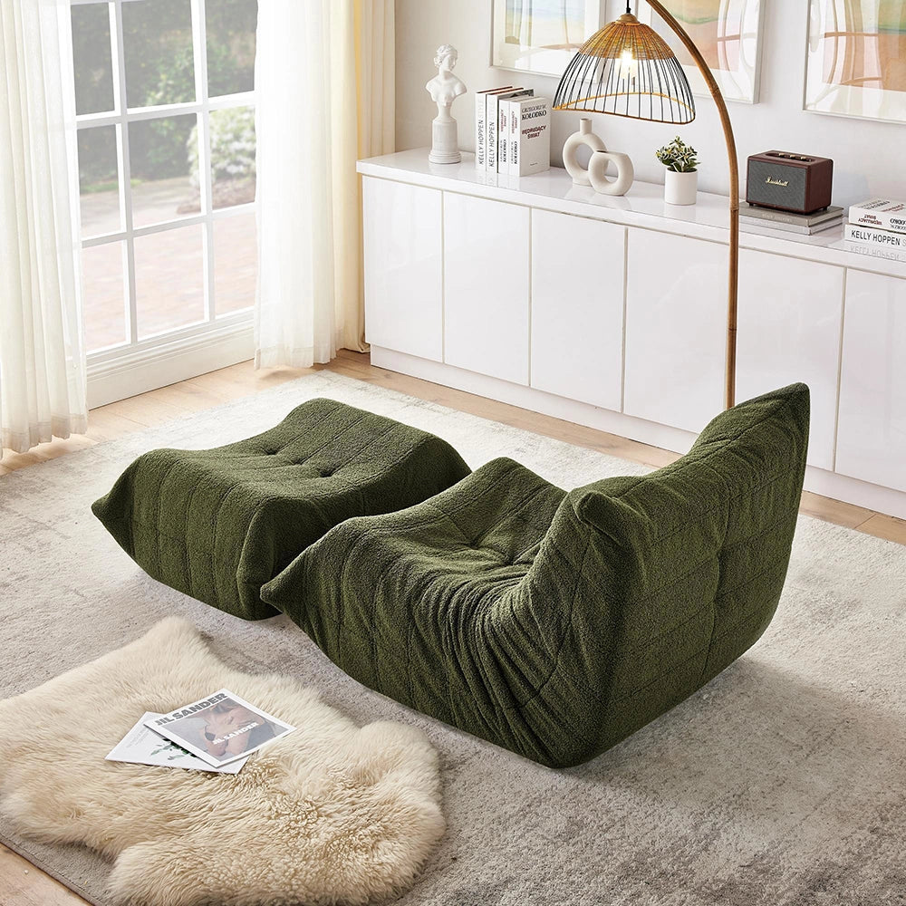 Canap¨¦ Lazy con schienale e poggiapiedi - Xylo - Verde, morbido peluche
