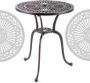 Tavolo da bistrot per esterni, φ61 cm, con foro per ombrellone e poggiapiedi regolabili, resistente alle intemperie, balcone in alluminio pressofuso
