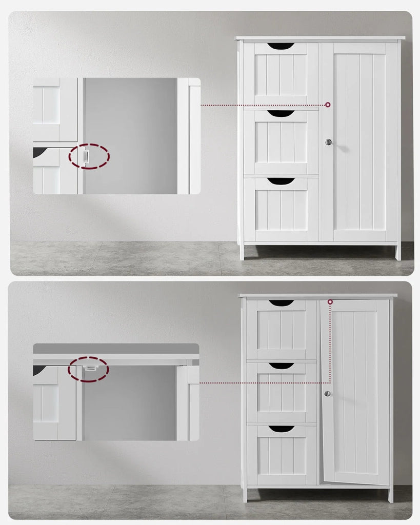 Mobiletto da bagno mobiletto con 3 cassetti e 1 armadietto ripiano regolabile in altezza 60 x 30 x 81 cm bianco 12_0006482