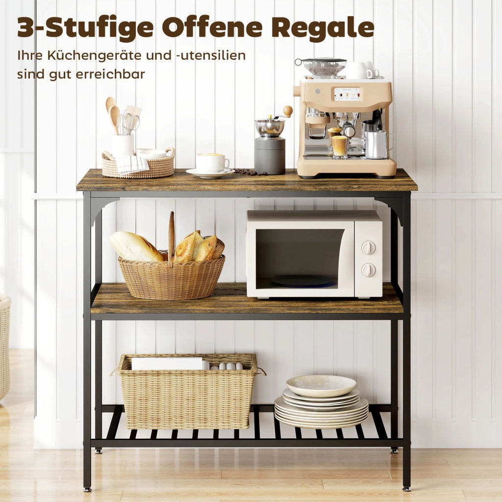 Scaffale da cucina 3 ripiani ¨C Xylo ¨C struttura in metallo, stile industriale, marrone rustico e nero