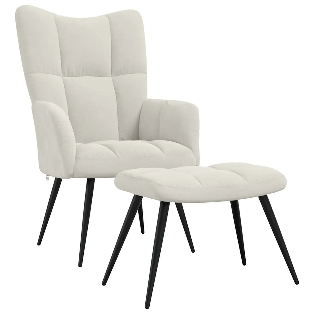 Divano Sedia-Poltrona Relax con Poggiapiedi Bianco Crema in Velluto 698968