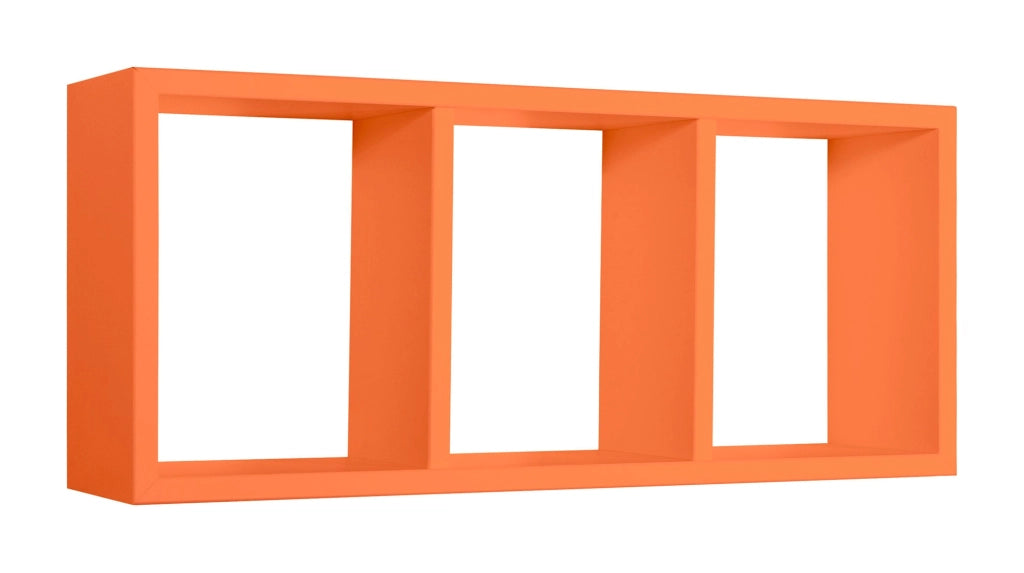 Mensola Rettangolare 3 Scomparti da Parete 70x30x15.5 cm in Fibra di Legno Tristano Arancio