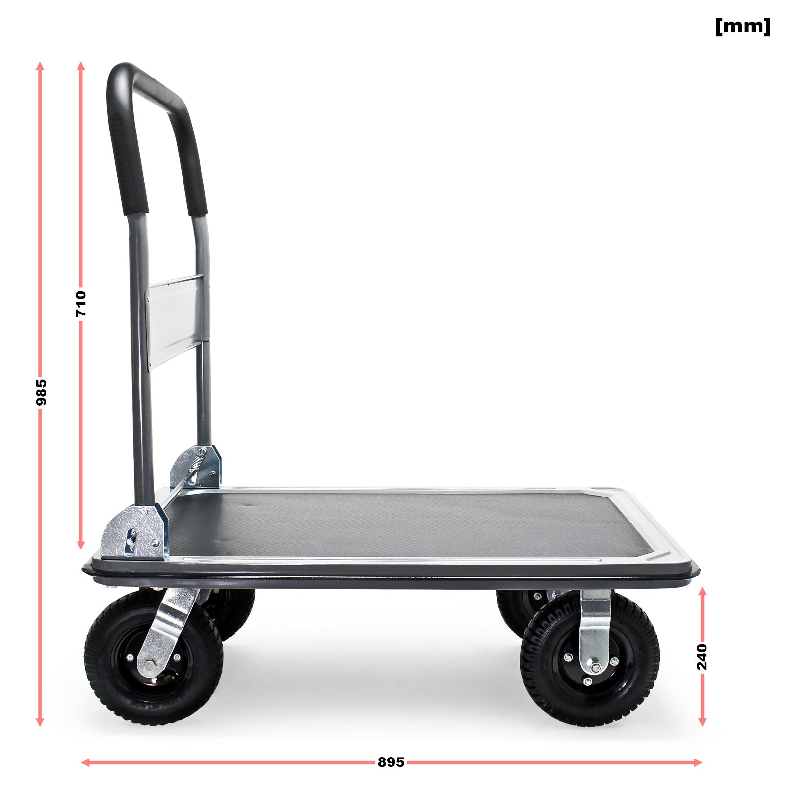 Carrello a pianale fino a 300kg pieghevole con ruote pneumatiche rivestimento antiscivolo