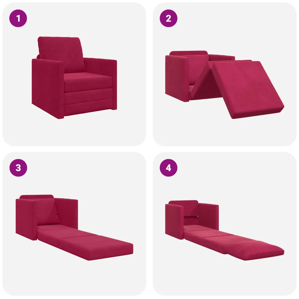 Divano letto Rosso Vino 74 x 77 x 81 cm Velluto 4106615