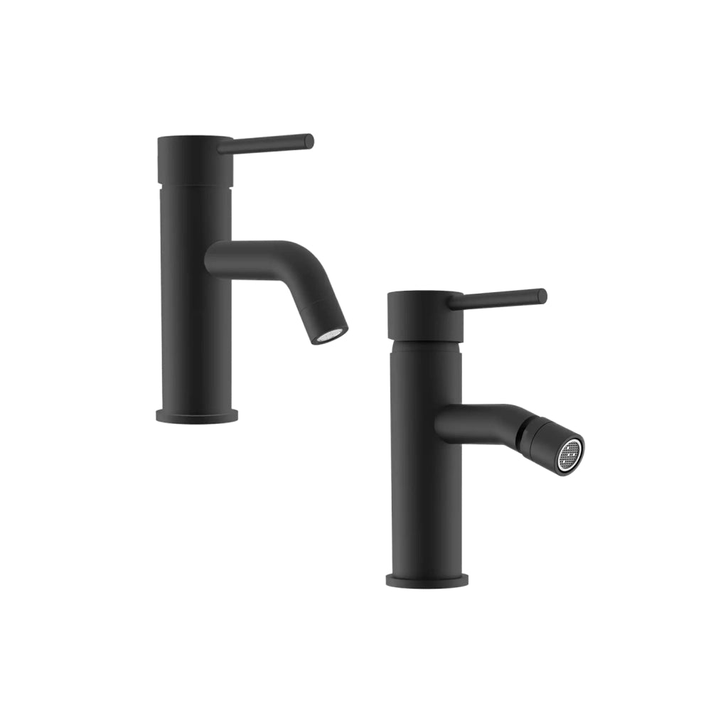 Set miscelatore lavabo e bidet senza scarico in ottone nero opaco | Ava