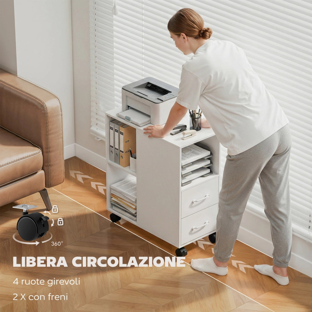 Tavolino con ruote e cassetti ¨C zephmum ¨C legno, bianco, 60x30x65 cm