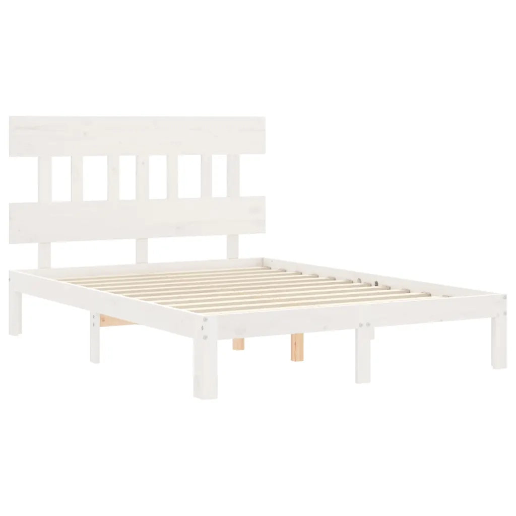 Giroletto con Testiera-Struttura Letto con testiera Bianco Small Double Legno Massello 564813
