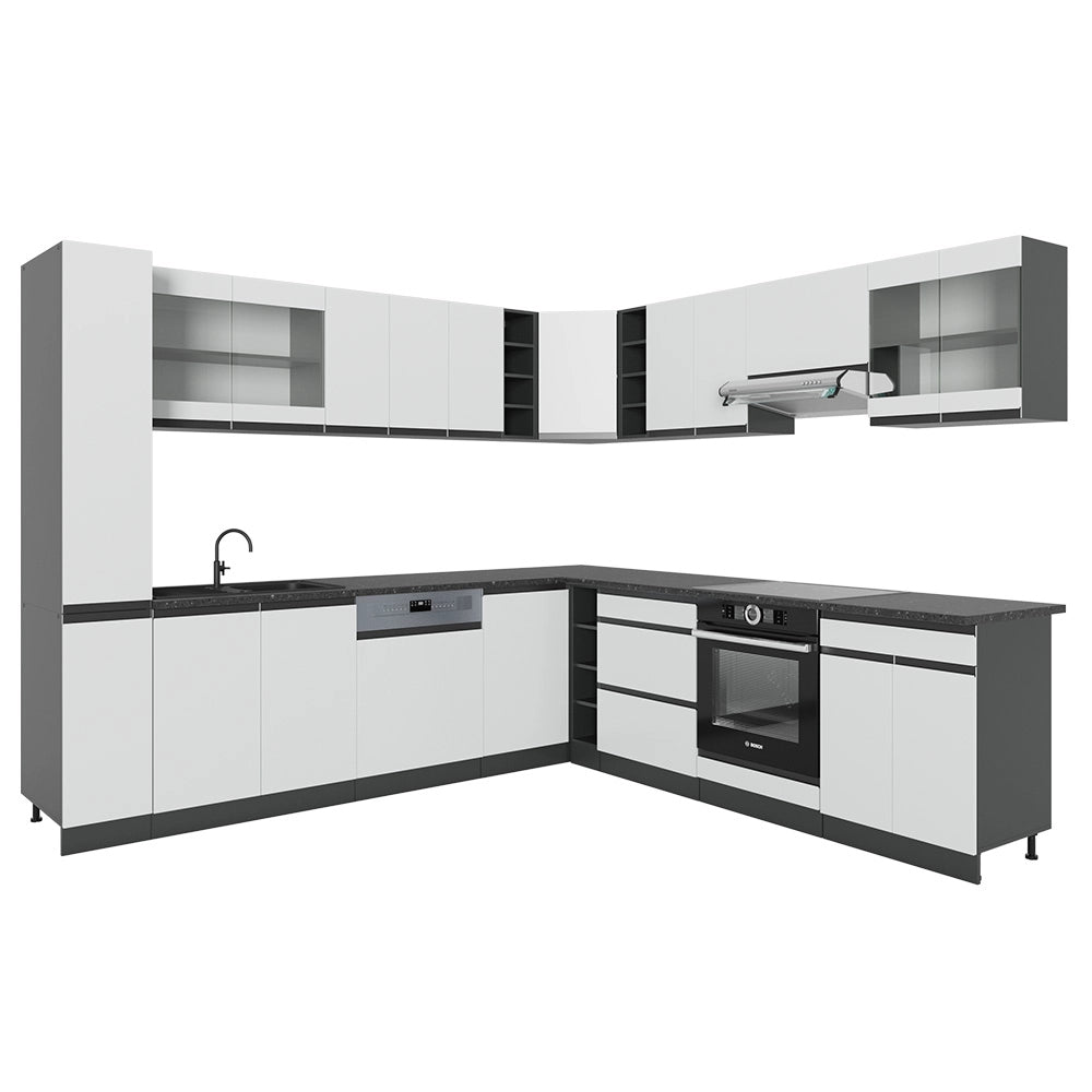 Vicco Cucina angolare completa Bianco/antracite 257 x 277 cm J-Shape, PL Antracite