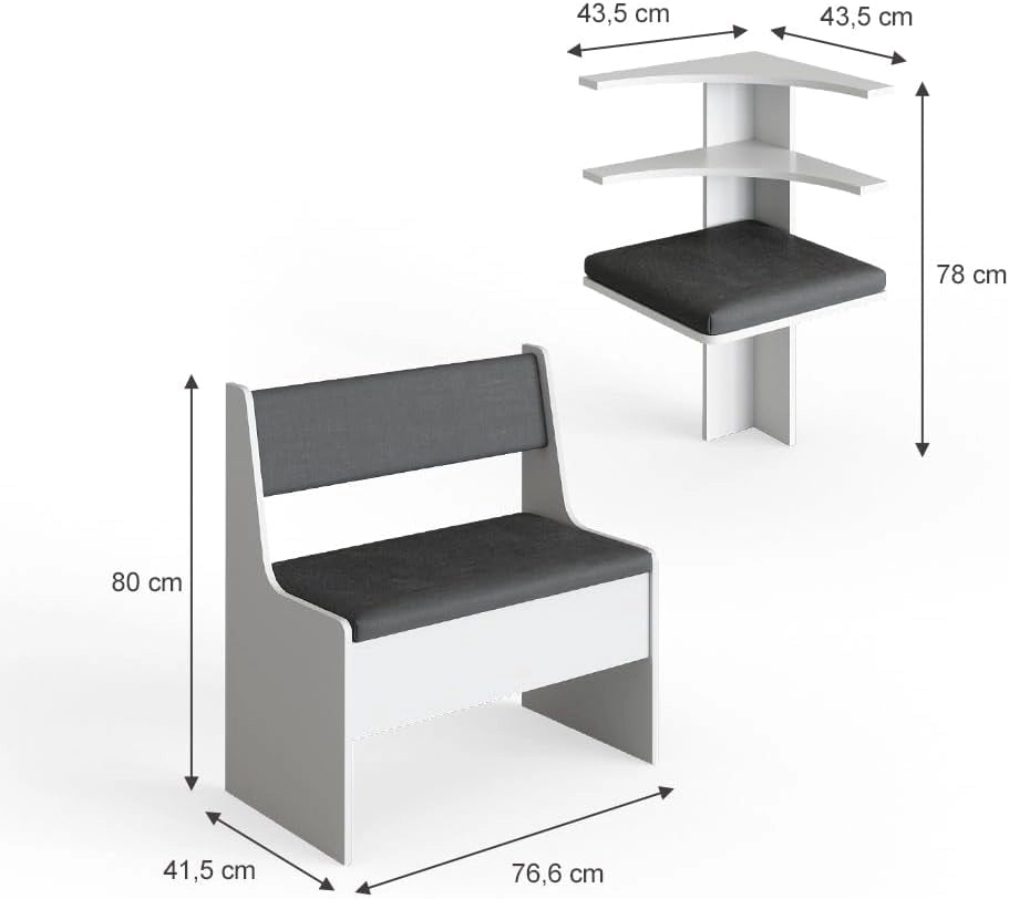 Gruppo panca ad angolo Roman, Bianco, 120 x 120 cm Senza tavolo, adatto per il posizionamento ad angolo in cucine e sale da pranzo