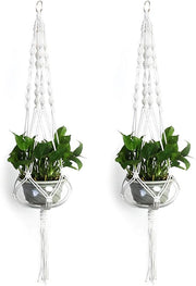Hanger per piante a rete - 2 pezzi di vaso per piante appesi - vaso per piante mano a mano con corda per appendere piante - arte per muro - interni esterni - decorazione per giardino - 105 cm - bianco