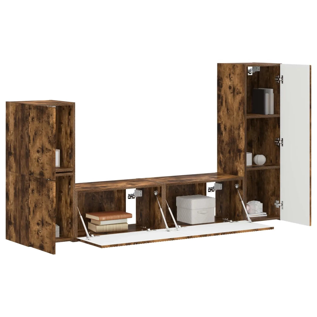 Set mobile TV 4 pz | Armadietto TV | Mobile Porta TV Rovere fum¨¦ Legno multistrato