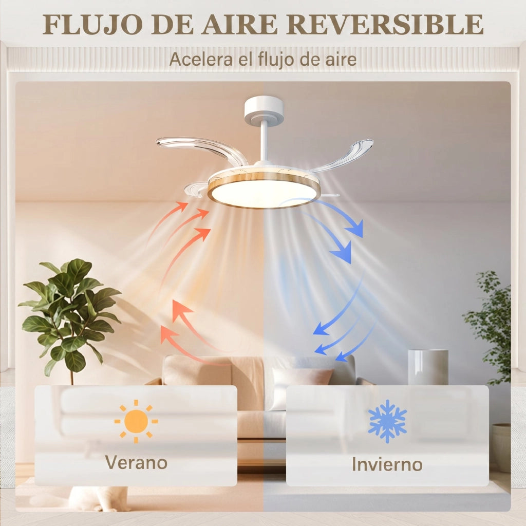 Ventilatore a Soffitto con Luce LED 80W DC Reversibile Telecomando 6 Velocit¨¤ Timer ?95 cm ¨C zephmum ¨C Naturale
