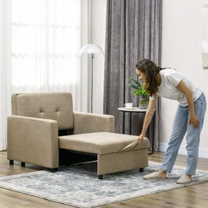 Poltrona Letto Singolo 100x98x88 cm 2 Cuscini e Vano Contenitore in Velluto Marrone Chiaro