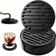 Sostegni per bicchieri in vetro, raccoglitori rotondi in silicone con supporto, sostegni antiscivolo per bicchieri, tavoli, caffè, bar, drink, sostegni per bicchieri, 6 pezzi, nero