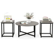 Set di 3 tavolini: tavolo rotondo 80 x 42 cm e 2 tavolini laterali 40 x 40 x 50 cm design moderno in metallo grigio 20_0011962