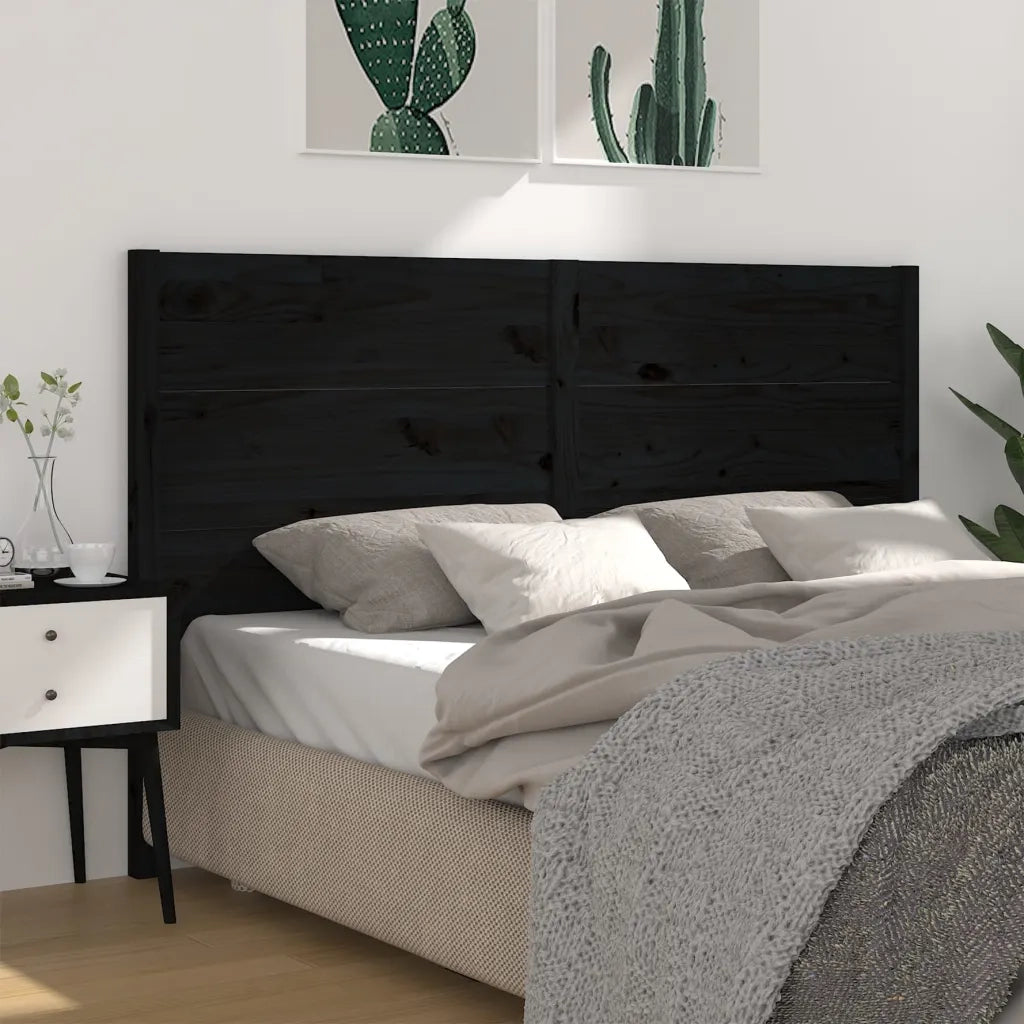 Testiera | Testata per Letto Nera 126x4x100 cm in Legno Massello di Pino