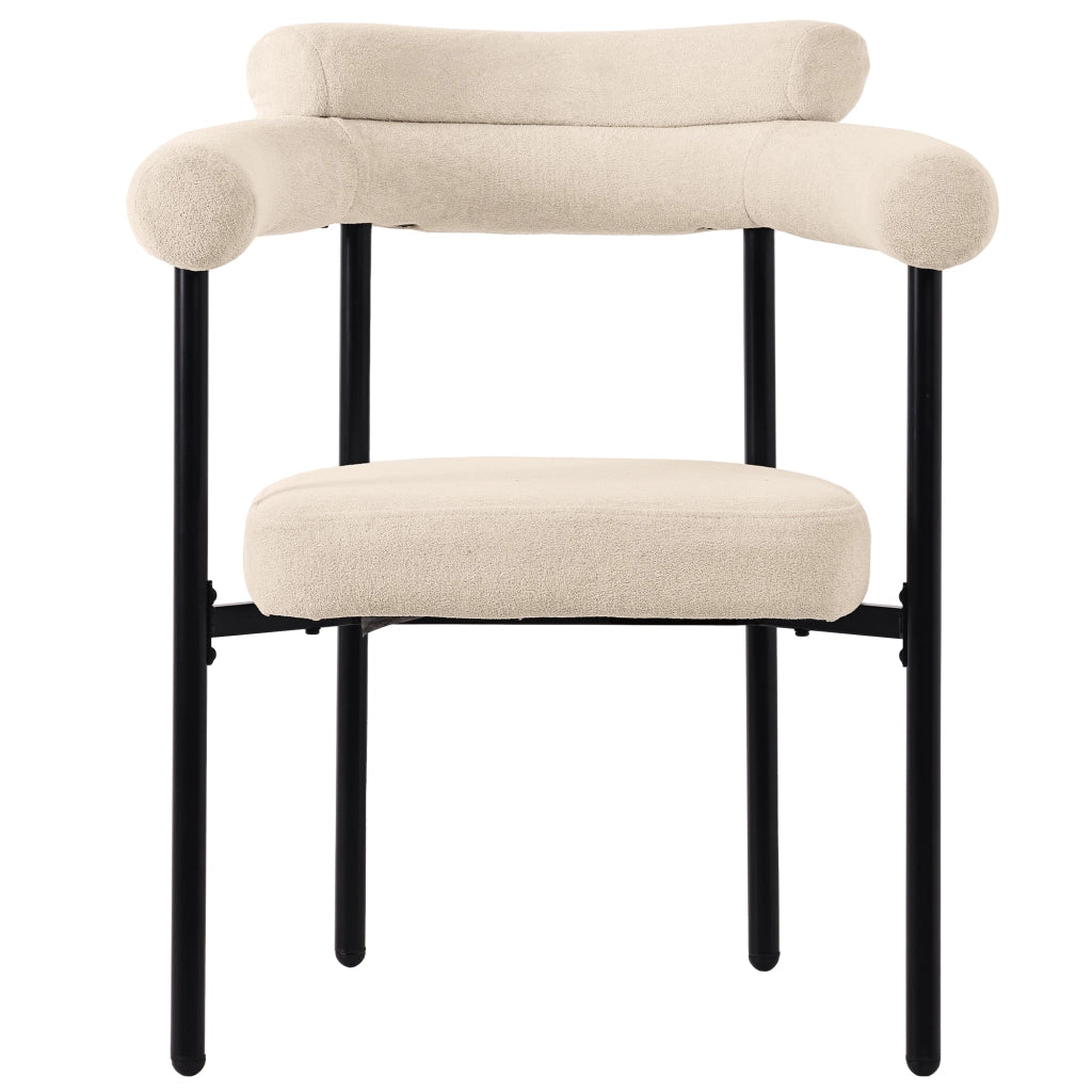 Fauteuil con seduta ampia ergonomica in tessuto effetto scamosciato con struttura in ferro beige per sala da pranzo