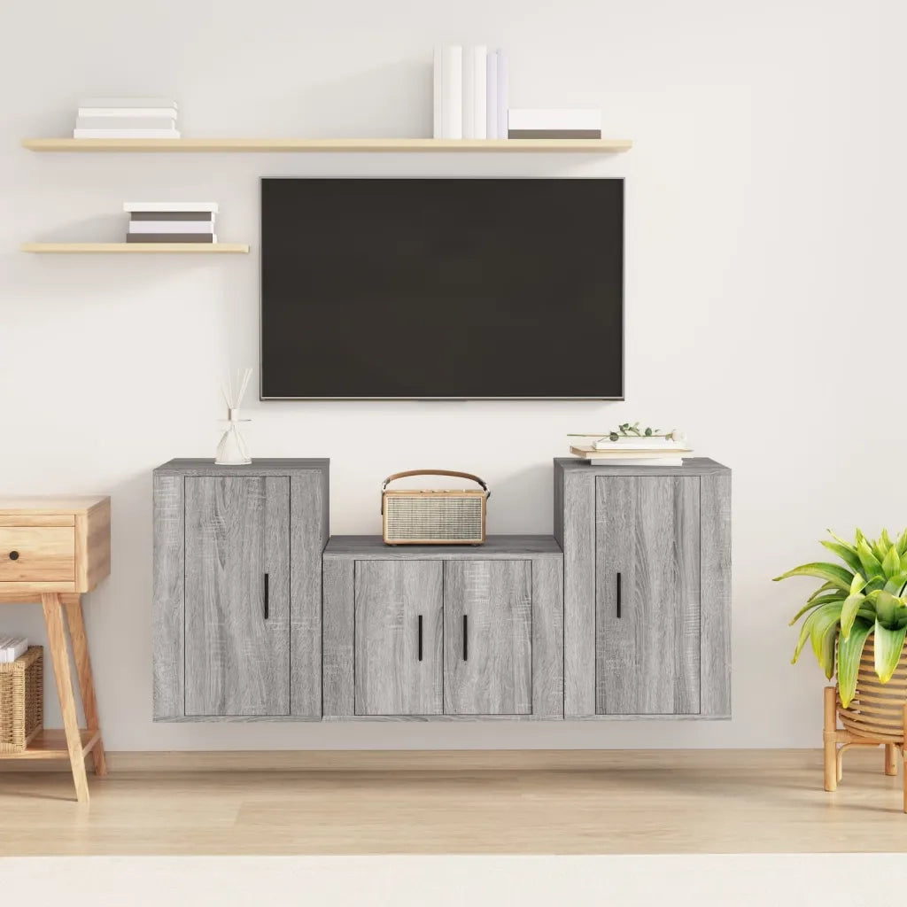 Set Mobili Porta TV 3 pz Grigio Sonoma in Legno Multistrato 3188500