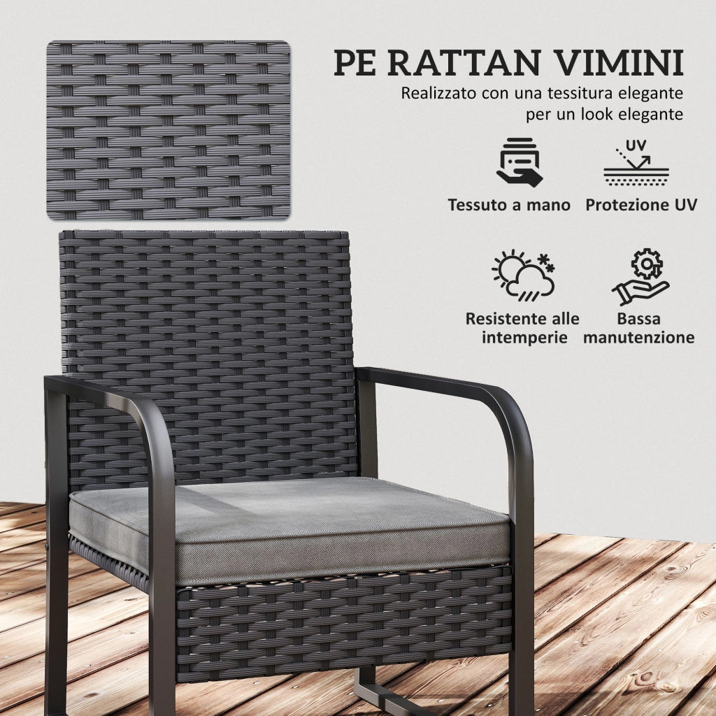 Set Giardino 2 Poltrone e Tavolino in Rattan ¨C zephmum ¨C Nero, Vetro