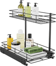 Organizzatore da cucina con tirante a due livelli - piastra di stoccaggio sotto il lavandino - cassettiera a scomparsa - 27 x 44 x 37 cm - apertura di almeno 32 cm - nero lucido