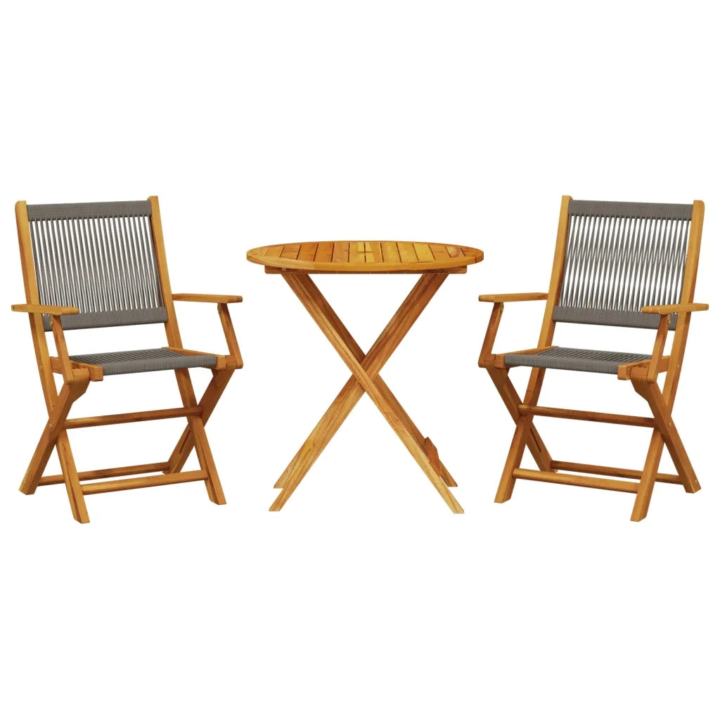 Set da Bistrot 3pz | Set Salotto da Giardino Grigio in Polipropilene e Legno Massello
