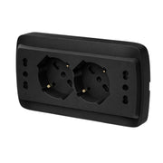 Multipresa Da Incasso Scatola 503 Nero Opaco, 2 Prese Schuko Universale P40 + 2 Prese Bipasso Italiano 10/16A, 140X80X23mm