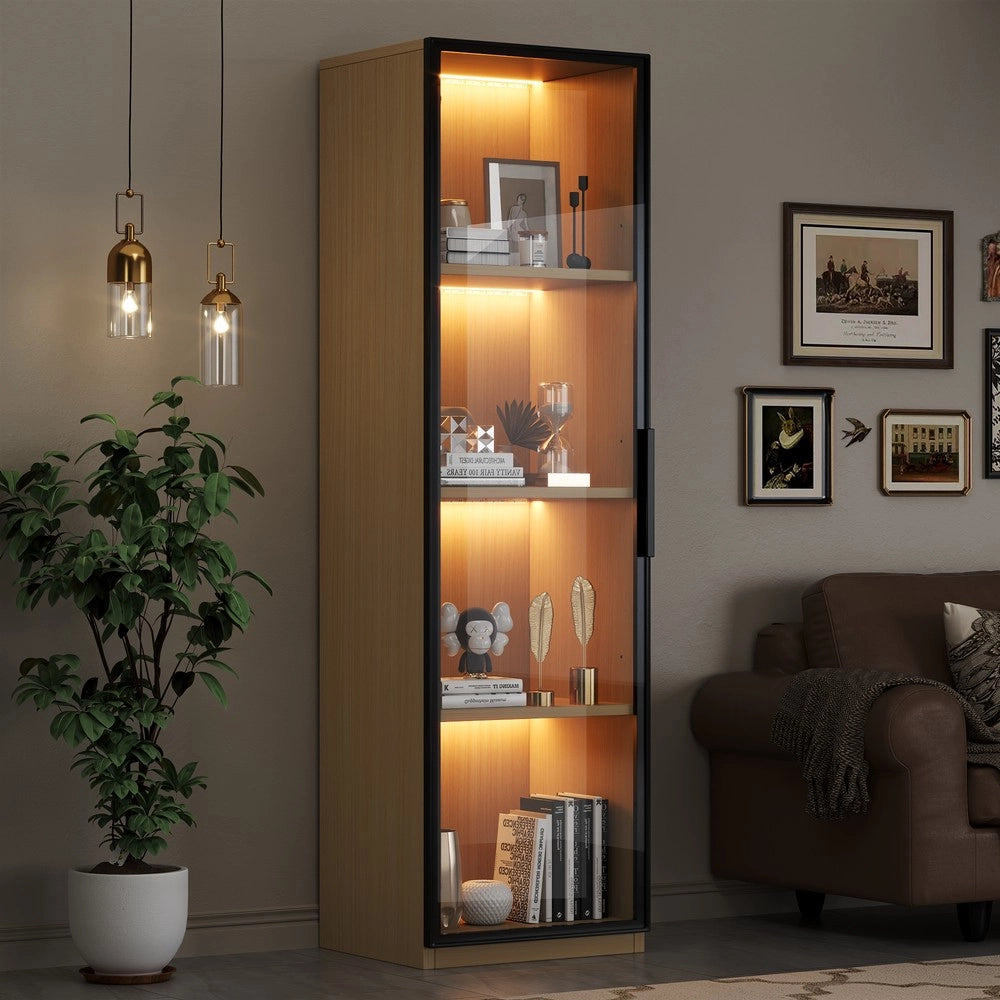 Vetrina con Porta in Vetro e LED ¨C Xylo ¨C Rovere, MDF, 40x40x165 cm